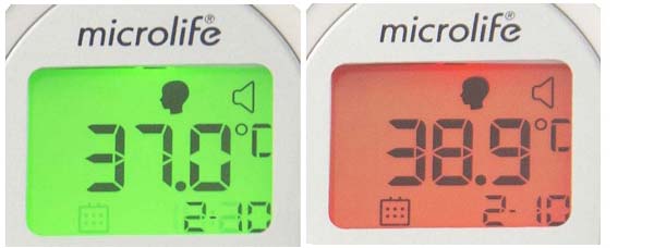 液晶部は通常時は緑色ですが、37.2℃を超えると赤くなります。